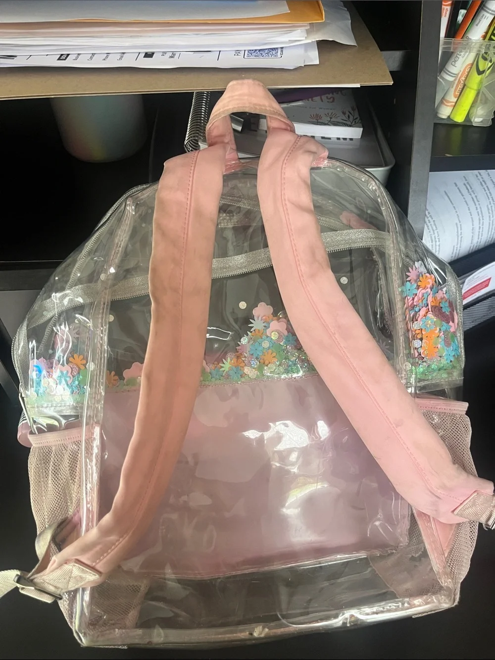 Clear Pink Floral Confetti Kids Backpack